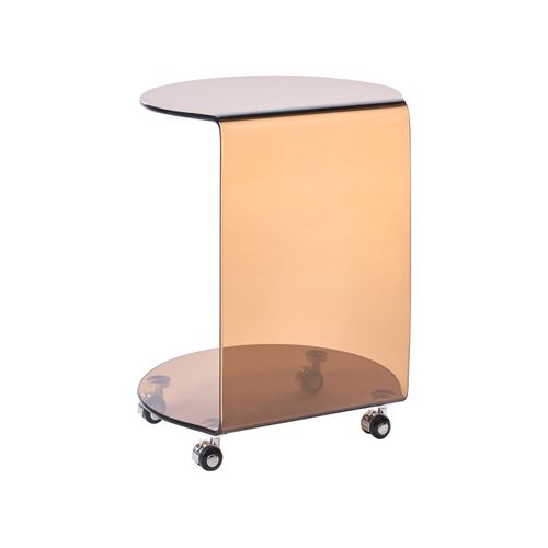 Table D'appoint Minto Verre De Sécurité Marron Avec Roues