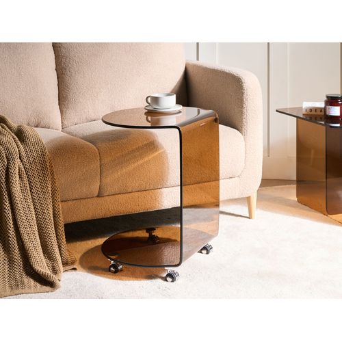 Table D'appoint Minto Verre De Sécurité Marron Avec Roues