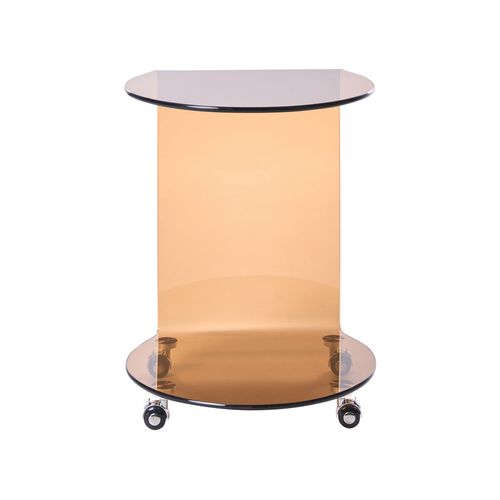 Table D'appoint Minto Verre De Sécurité Marron Avec Roues
