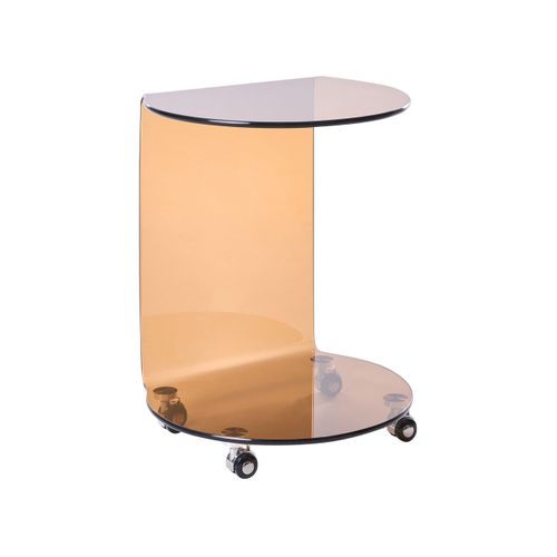 Table D'appoint Minto Verre De Sécurité Marron Avec Roues