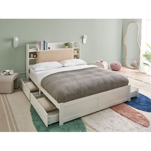 Lit Avec Tiroirs De Rangement Bizou 160 X 200 Cm Blanc