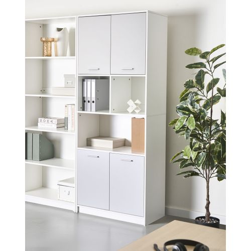 Bibliothèque à 4 Portes Zehna Gris/blanc