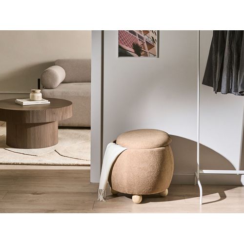 Pouf De Rangement Annabella Bouclé Marron Clair