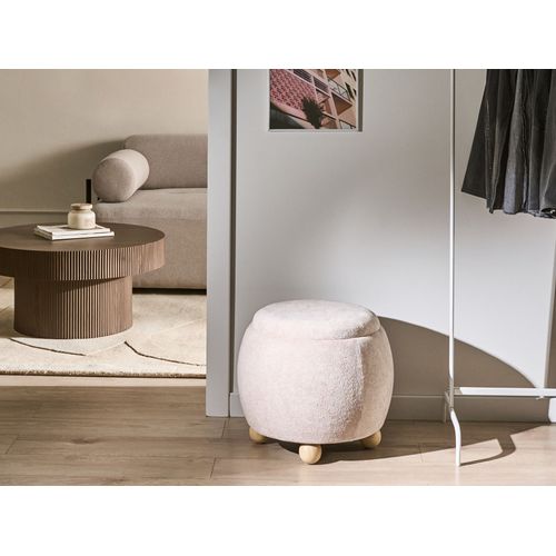 Pouf De Rangement Annabella Bouclé Beige Clair