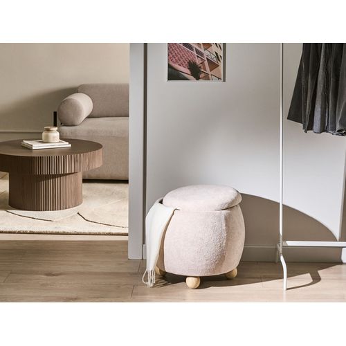 Pouf De Rangement Annabella Bouclé Beige Clair