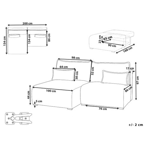 Canapé D\'angle Modulable Nerbo Tissu Vert Clair Côté Droit