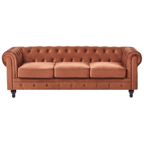 Canapé 3 Places Chesterfield Velours Marron Doré