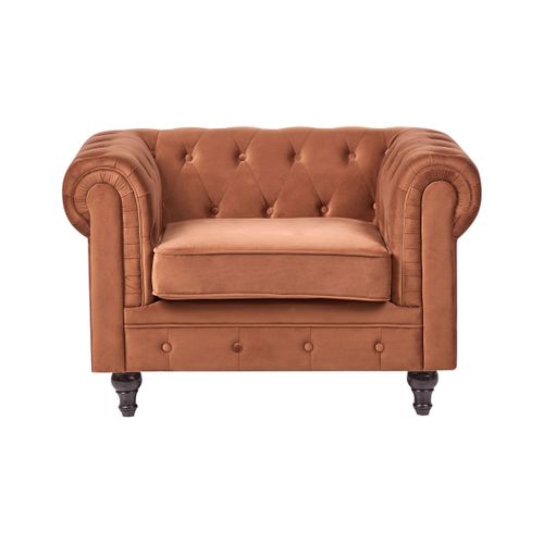 Fauteuil Chesterfield Velours Marron Doré