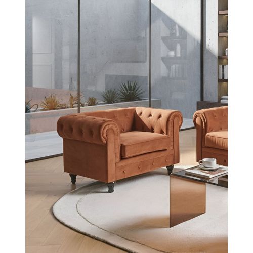 Fauteuil Chesterfield Velours Marron Doré