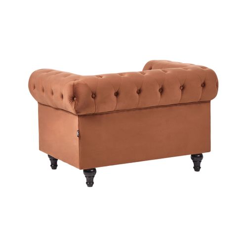 Fauteuil Chesterfield Velours Marron Doré