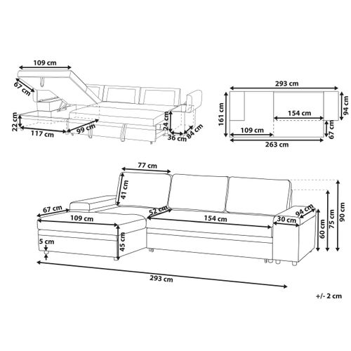 Canapé-lit D'angle 3 Places Hrisey Lin Synthétique Beige Avec Rangement Côté Droit