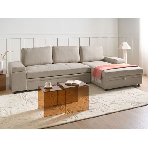 Canapé-lit D'angle 3 Places Hrisey Lin Synthétique Beige Côté Gauche