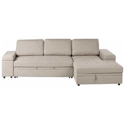 Canapé-lit D'angle 3 Places Hrisey Lin Synthétique Beige Côté Gauche