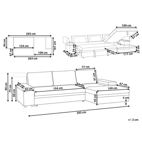 Canapé-lit D'angle 3 Places Hrisey Lin Synthétique Beige Côté Gauche