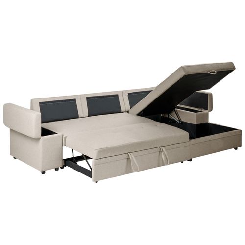 Canapé-lit D'angle 3 Places Hrisey Lin Synthétique Beige Côté Gauche