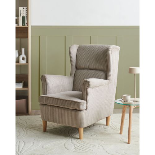 Fauteuil à Oreilles Abson Velours Côtelé Beige