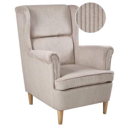 Fauteuil à Oreilles Abson Velours Côtelé Beige