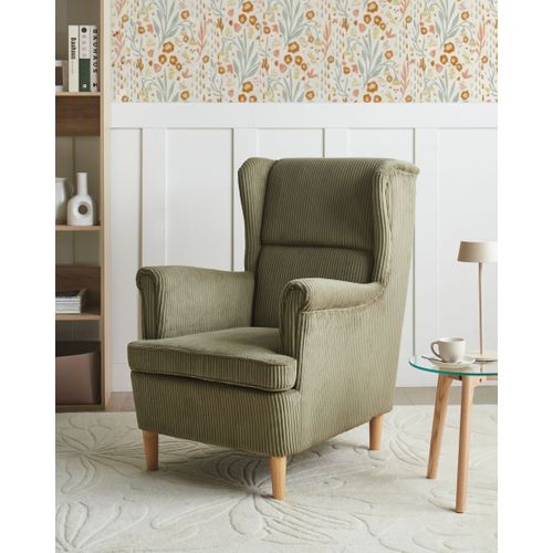 Fauteuil à Oreilles Abson Velours Côtelé Vert