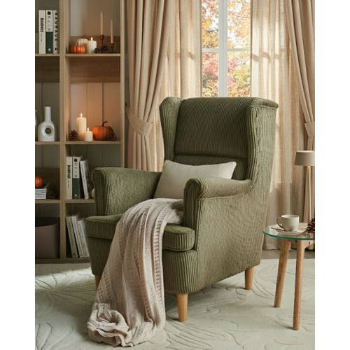 Fauteuil à Oreilles Abson Velours Côtelé Vert