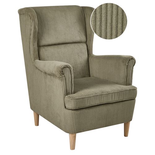 Fauteuil à Oreilles Abson Velours Côtelé Vert