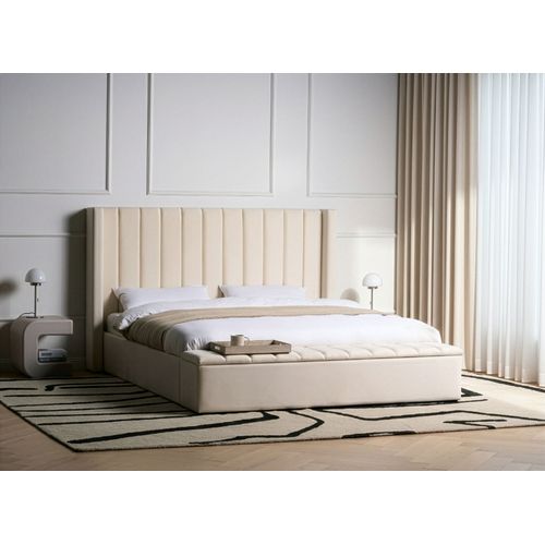 Lit Avec Banc De Rangement Velours Noyers 180 X 200 Cm Blanc Cassé