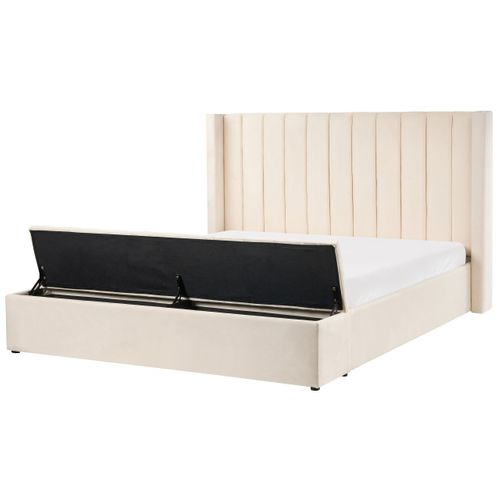Lit Avec Banc De Rangement Velours Noyers 180 X 200 Cm Blanc Cassé