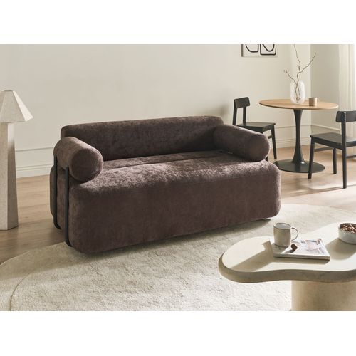 Canapé 2 Places Elva Tissu Chenille Marron Foncé