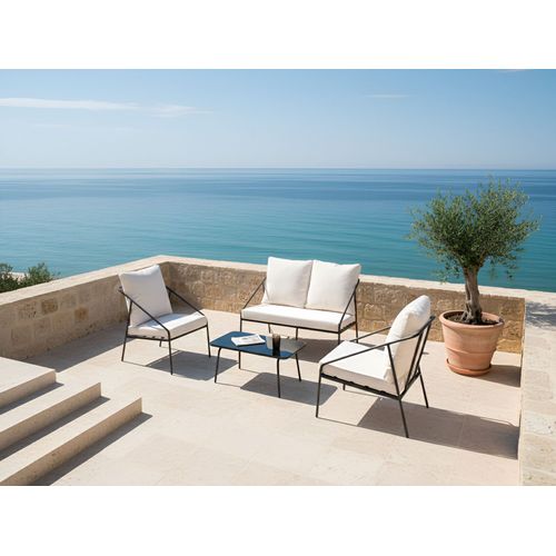 Ensemble De Salon De Jardin Avec Table 4 Places Ustica Métal Noir