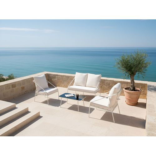 Ensemble De Salon De Jardin Avec Table 4 Places Ustica Métal Blanc
