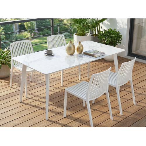 Table De Salle à Manger De Jardin Rodallo 160 Cm 90 Cm Pierre Marbre Blanc