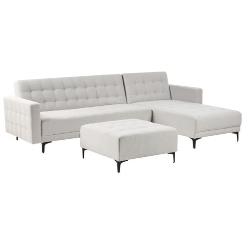 Canapé-lit D'angle Modulable 4 Places Aberdeen Tissu Gris Clair Avec Ottoman Côté Gauche