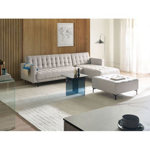 Canapé-lit D'angle Modulable 4 Places Aberdeen Tissu Gris Clair Avec Ottoman Côté Gauche