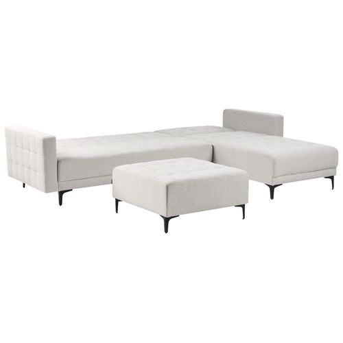 Canapé-lit D'angle Modulable 4 Places Aberdeen Tissu Gris Clair Avec Ottoman Côté Gauche