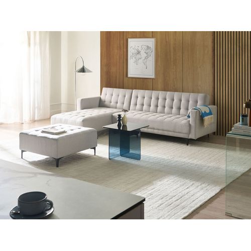 Canapé-lit D'angle Modulable 4 Places Aberdeen Tissu Gris Clair Avec Ottoman Côté Droit