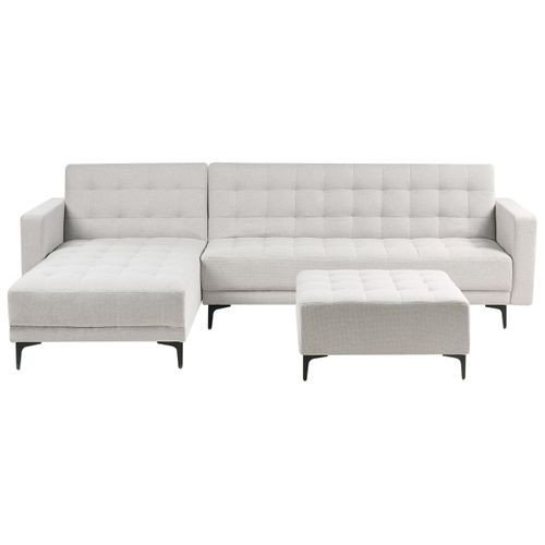 Canapé-lit D'angle Modulable 4 Places Aberdeen Tissu Gris Clair Avec Ottoman Côté Droit