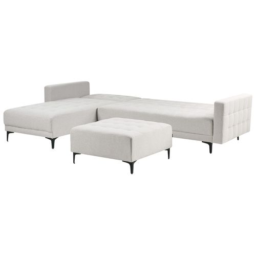 Canapé-lit D'angle Modulable 4 Places Aberdeen Tissu Gris Clair Avec Ottoman Côté Droit