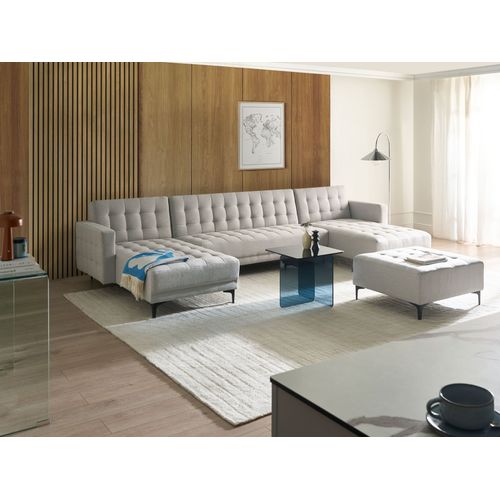 Canapé-lit Modulable En Forme De U 5 Places Aberdeen Tissu Gris Clair