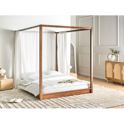 Lit à Baldaquin Bois Herliere 160 X 200 Cm Marron Foncé