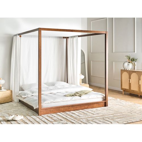 Lit à Baldaquin Bois Herliere 180 X 200 Cm Marron Foncé