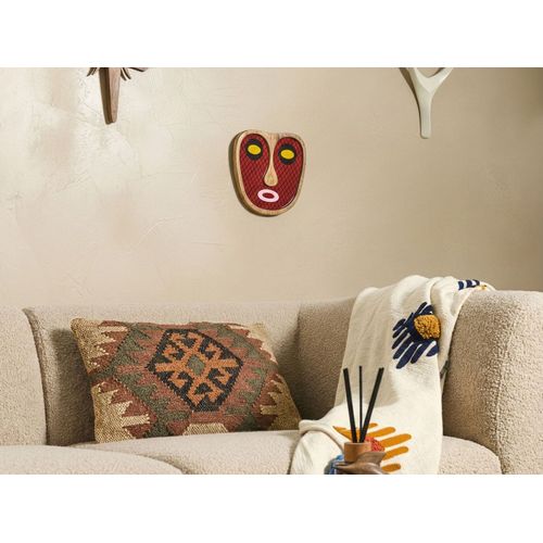 Décoration Murale Visage Katsina Bois De Manguier 22 Cm Rouge