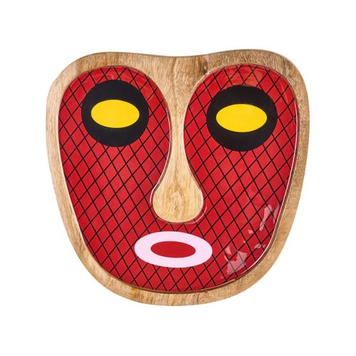Décoration Murale Visage Katsina Bois De Manguier 22 Cm Rouge