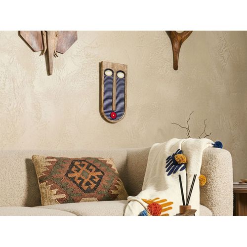 Décoration Murale Visage Jimeta Bois De Manguier 40 Cm Bleu