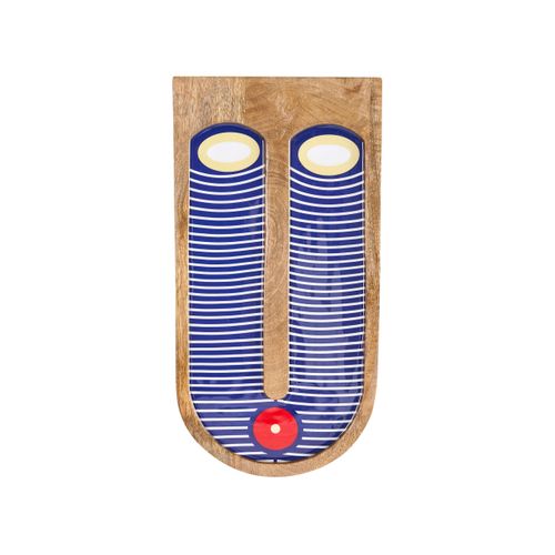 Décoration Murale Visage Jimeta Bois De Manguier 40 Cm Bleu