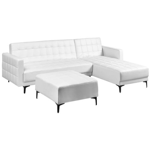 Canapé-lit D'angle Modulable 4 Places Aberdeen Cuir Pu Blanc Avec Ottoman Côté Gauche