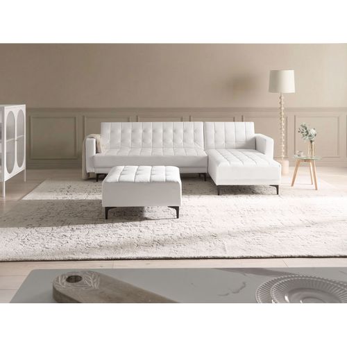Canapé-lit D'angle Modulable 4 Places Aberdeen Cuir Pu Blanc Avec Ottoman Côté Gauche