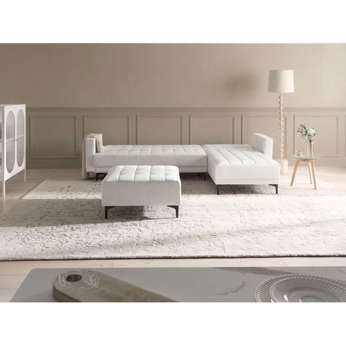 Canapé-lit D'angle Modulable 4 Places Aberdeen Cuir Pu Blanc Avec Ottoman Côté Gauche