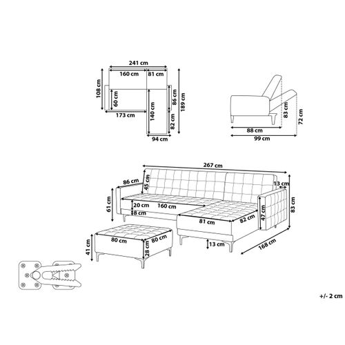 Canapé-lit D'angle Modulable 4 Places Aberdeen Cuir Pu Blanc Avec Ottoman Côté Gauche