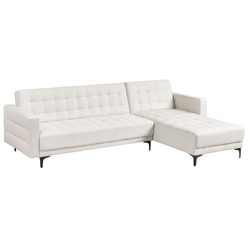 Canapé-lit D'angle Modulable 4 Places Aberdeen Tissu Blanc Cassé Côté Gauche