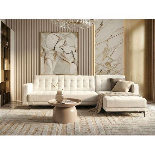 Canapé-lit D'angle Modulable 4 Places Aberdeen Tissu Blanc Cassé Côté Gauche