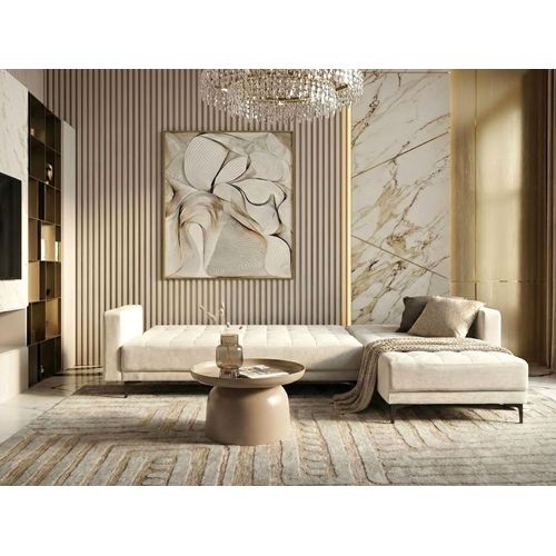 Canapé-lit D'angle Modulable 4 Places Aberdeen Tissu Blanc Cassé Côté Gauche